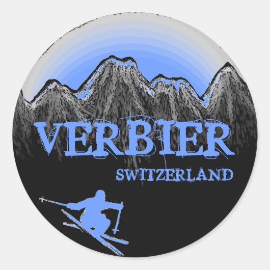 Verbier Zwitserland blue skier stickers (Voorkant)