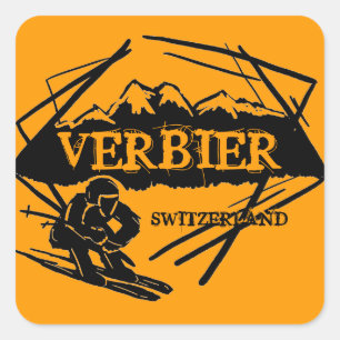 Verbier Zwitserland oranje ski logo stickers