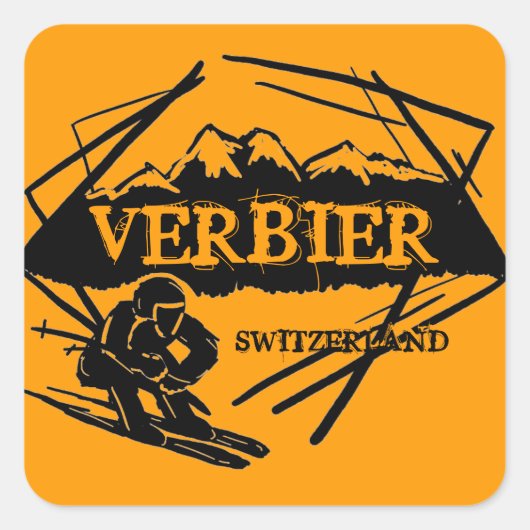 Verbier Zwitserland oranje ski logo stickers (Voorkant)