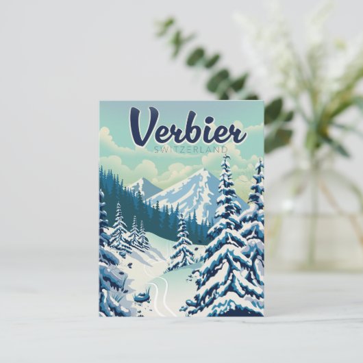 Verbier Zwitserland Reisposter Briefkaart (Staand voorkant)