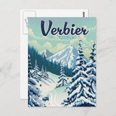 Verbier Zwitserland Reisposter Briefkaart (Voorkant / Achterkant)