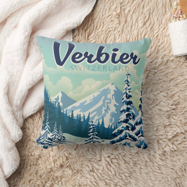 Verbier Zwitserland Reisposter Kussen (Deken)
