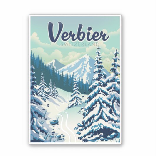 Verbier Zwitserland Reisposter Sticker (Voorkant)