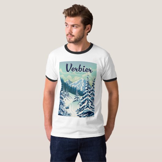 Verbier Zwitserland Reisposter T-shirt (Voorkant volledig)