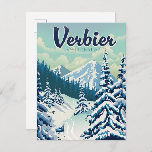 Verbier Zwitserland Reisposter Uitnodiging Briefkaart (Voorkant / Achterkant)
