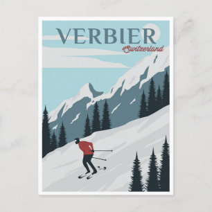 Verbier Zwitserland Reizen waterverf Briefkaart