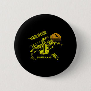 Verbier Zwitserland Retro Skieën T-shirt Ronde Button 5,7 Cm