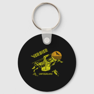 Verbier Zwitserland Retro Skieten T-shirt Sleutelhanger