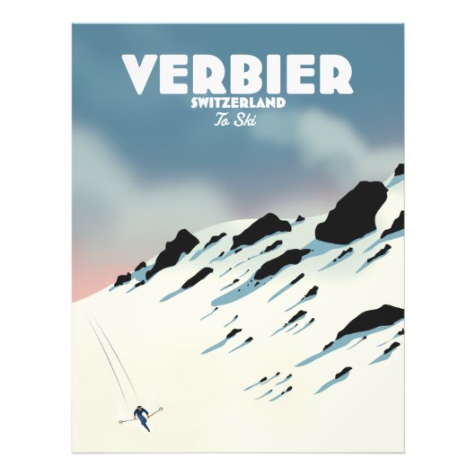 Verbier Zwitserland ski reisposter kunstprint. Foto Afdruk (Voorkant)