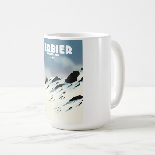 Verbier Zwitserland skiposter-kunstdrukken. Koffiemok (Voorkant rechts)