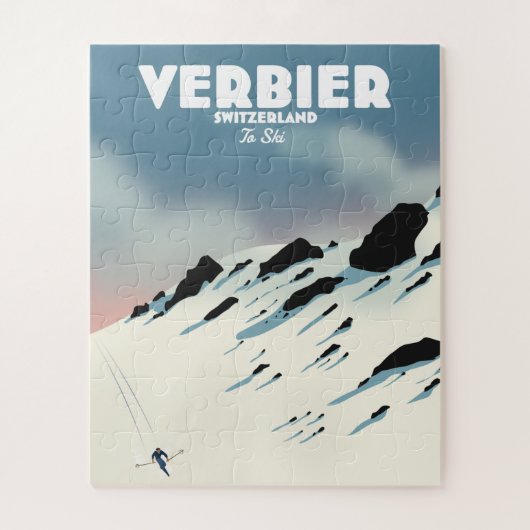 Verbier Zwitserland skiposter-kunstdrukken. Legpuzzel (Verticaal)