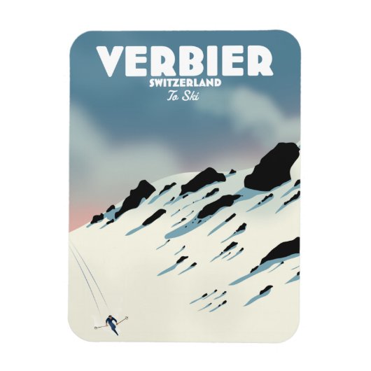 Verbier Zwitserland skiposter-kunstdrukken. Magneet (Verticaal)