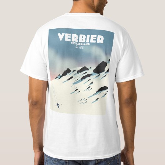 Verbier Zwitserland skiposter-kunstdrukken. T-shirt (Achterkant)