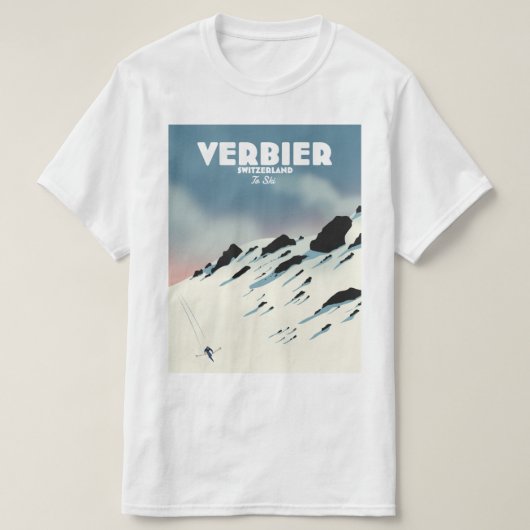 Verbier Zwitserland skiposter-kunstdrukken. T-shirt (Design voorkant)