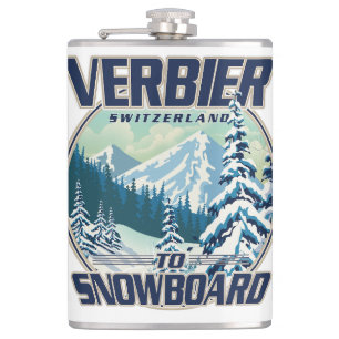 Verbier Zwitserland Snowboard Travel logo Heupfles