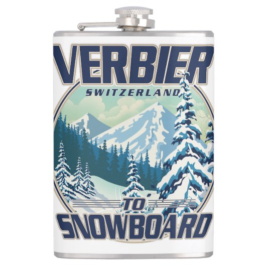 Verbier Zwitserland Snowboard Travel logo Heupfles (Voorkant)