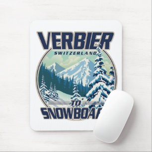 Verbier Zwitserland Snowboard Travel logo Muismat
