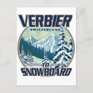 Verbier Zwitserland Snowboard Travel logo Uitnodiging Briefkaart