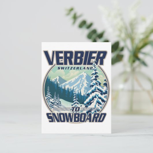 Verbier Zwitserland Snowboard Travel logo Uitnodiging Briefkaart (Staand voorkant)