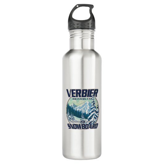 Verbier Zwitserland Snowboard Travel logo Waterfles (Voorkant)