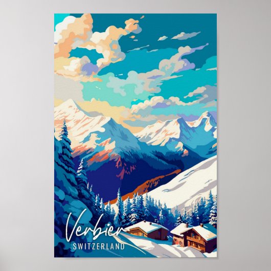 Verbier Zwitserland vintage reisillustratie Poster (Voorkant)