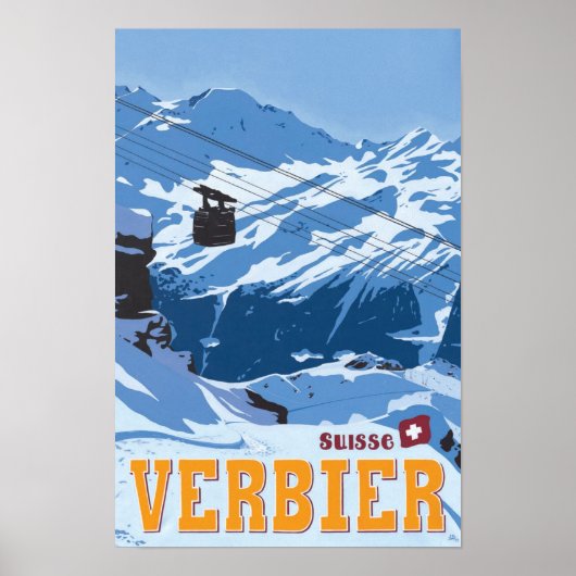 Verbier Zwitserland Vintage Reizen Poster (Voorkant)