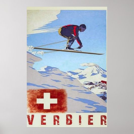 Verbier Zwitserland Vintage Reizen Poster (Voorkant)