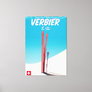 Verbier, Zwitserland vintage skireisposter. Canvas Afdruk