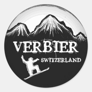 Verbier Zwitserland wit zwart snowboard stickers