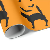 Verbijsterde Halloween Cat and Bats Silhouette Sin Cadeaupapier (Rol Hoek)