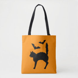 Verbijsterde Halloween Cat and Bats Silhouette Sin Tote Bag