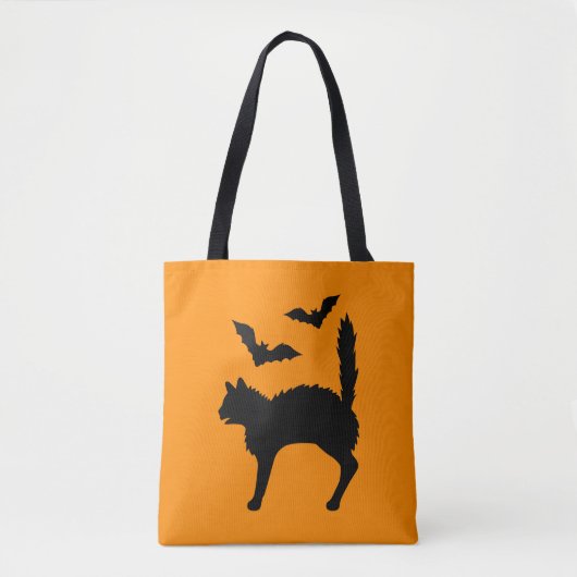 Verbijsterde Halloween Cat and Bats Silhouette Sin Tote Bag (Voorkant)