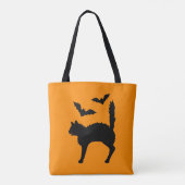 Verbijsterde Halloween Cat and Bats Silhouette Sin Tote Bag (Achterkant)