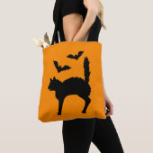 Verbijsterde Halloween Cat and Bats Silhouette Sin Tote Bag (Dichtbij)