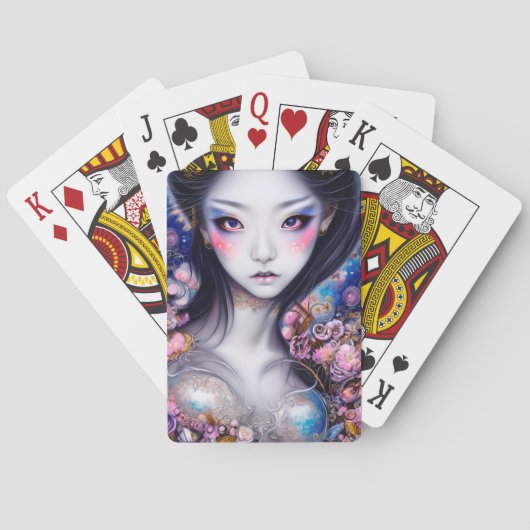 Verbijsterend Japans meisje Gothic Fantasy Pokerkaarten (Achterkant)