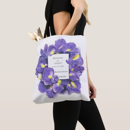Verbijsterende Paarse Waterverf Flora Bridesmaid Tote Bag (Dichtbij)