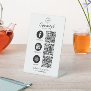 Verbind met ons 3 QR Code Business Company Logo Reclamebord Met Voetstuk