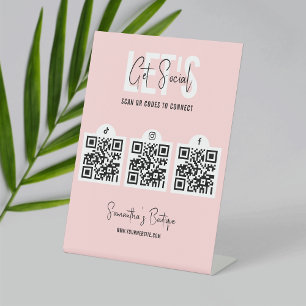 Verbind met ons 3 QR-codes Sociale media Blush Pin Reclamebord Met Voetstuk