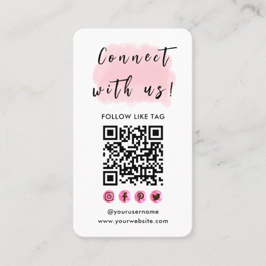 Verbind met ons brandend Logo QR Code Modern Roze Visitekaartje (Voorkant)