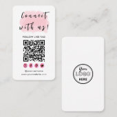 Verbind met ons brandend Logo QR Code Modern Roze Visitekaartje (Voorkant / Achterkant)