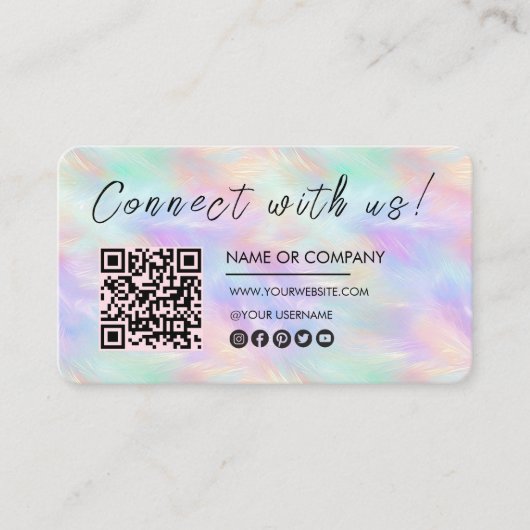 Verbind met ons Logo Qr Code Iridescent Opal Chic Visitekaartje (Voorkant)