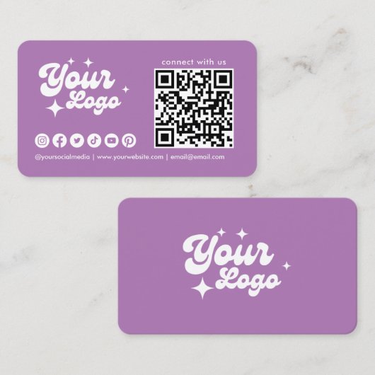 Verbind Met Ons Logo Qr Code Lavendel Visitekaartje (Voorkant / Achterkant)