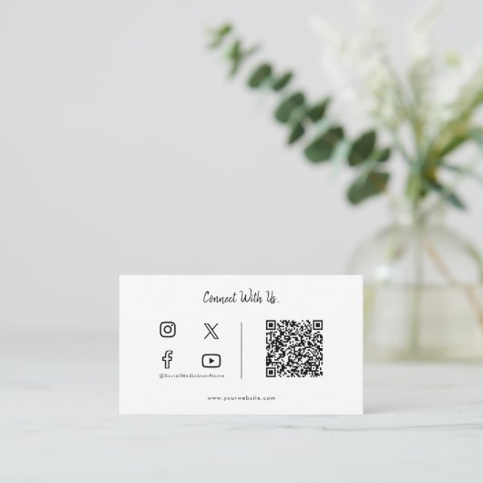 Verbind met ons Minimale QR Code Social Media icoo Visitekaartje (Staand voorkant)