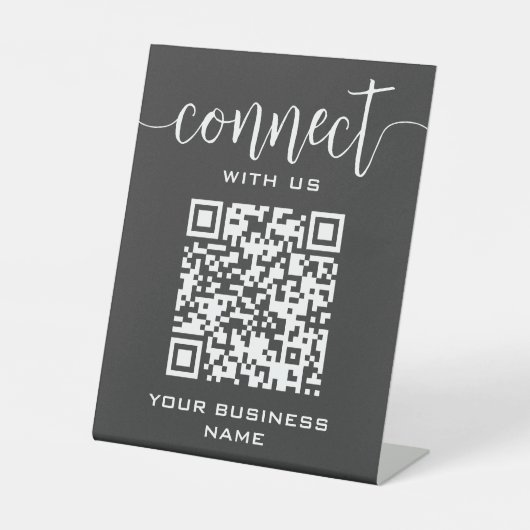 Verbind met ons QR code grijs chique modern minimu Reclamebord Met Voetstuk (Voorkant)