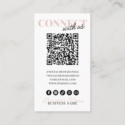 Verbind met ons QR Code Modern Pink Script Company Visitekaartje (Voorkant)