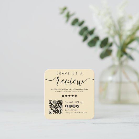 Verbind met ons QR Code Review US Soft Groovy Vierkante Visitekaartje (Staand voorkant)