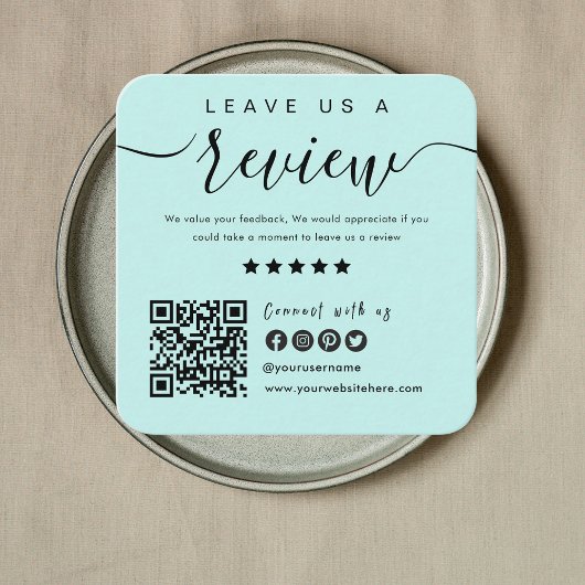 Verbind met ons QR Code Review US Tropical Blue Vierkante Visitekaartje