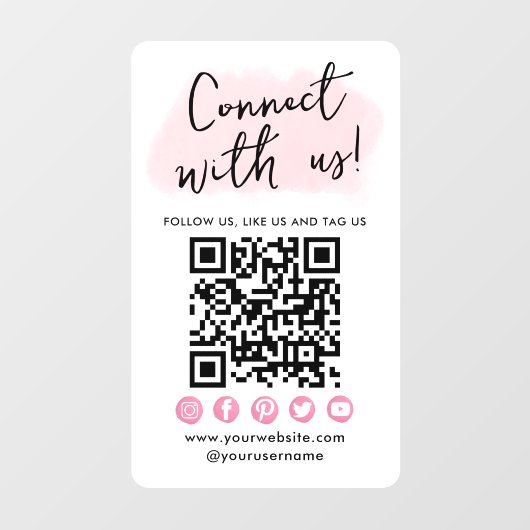 Verbind met ons roze sociale media QR-code modern Raamsticker (Vel)