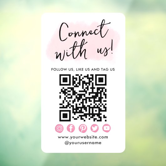 Verbind met ons roze sociale media QR-code modern Raamsticker (Vel 3)