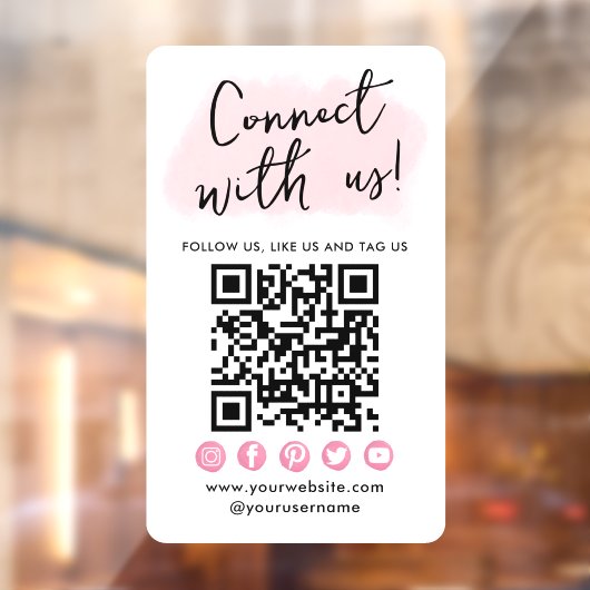 Verbind met ons roze sociale media QR-code modern Raamsticker (Vel 2)